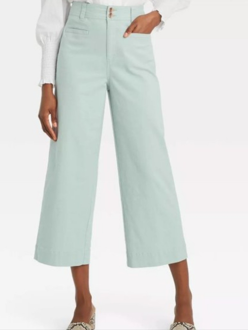 A New Day Wide-Leg Cropped Pants in Mint Green